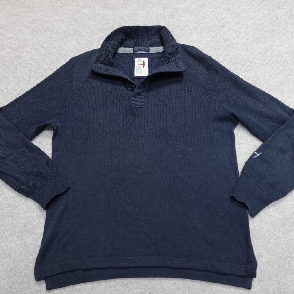 Relwen Sweater Small Blue Collared Cotton Wool Blend